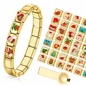 Nuevos Productos de Navidad: Pulsera de Acero Inoxidable Italiana con Dijes DIY, Baño de Oro, Colgante Esmaltado, Brazalete, Joyería de Regalo de Papá Noel - Product Image 1