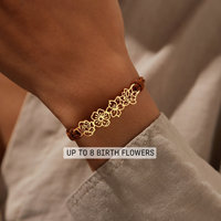 Bracelet personnalisé unisexe vintage en acier inoxydable avec gravure de fleur de naissance plaqué or - Cadeau