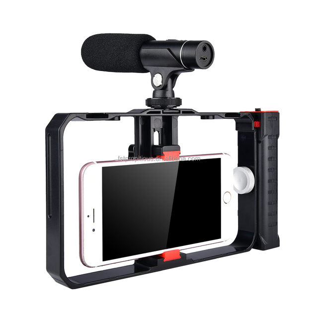 OEM PC02 Dual Handle Smartphone Video Rig Portable Handheld Phone Cage Filmmaking Case w Cold Shoe Mount for Live Streaming Vlog