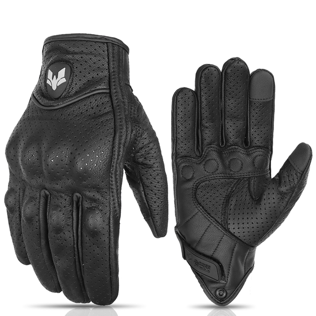 Summer New Vintage Leather Motorcycle Gloves Men Black Wear-resistant Guantes Touchscreen Anti-slip Retro Motobike Riding Gloves