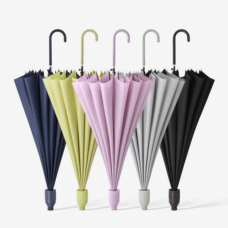 연꽃 재활용 시리즈 16K 가짜 가죽 곡선 핸들 순수 컬러 방풍 우산