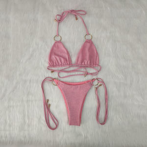 Nouveau <span class=keywords><strong>Maillot</strong></span> <span class=keywords><strong>de</strong></span> <span class=keywords><strong>Bain</strong></span> 2022 en Tissu Pailleté Couleur Unie, Bikini Sexy avec Accessoires Dorés, Bikini Diamant, Vente en Gros - Product Image 3