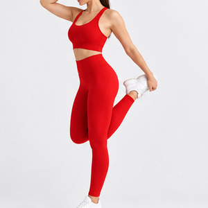 Wholesale Best Quality Customized Logo & Design Sports Bra & Legging Set Gym <b>Clothing</b> Fitness High Waist <b>Seamless</b> Yoga Set - Product Image 5
