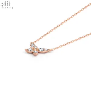 2024 New Arrivals Fine Jewelry Butterfly 18K Solid Rose Gold Real Natural Diamond Pendant Necklace For Women