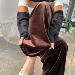 Spring Autumn Women <strong>Velvet</strong> Pants High Waist Loose Wide Leg <strong>Trousers</strong> Soft Smooth <strong>Lady</strong> Casual Long Pants - Product Image 1