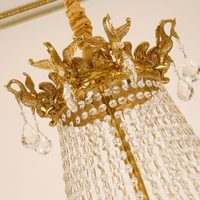 Lampe pendante cygne doré Abat-jour en cristal Lustre en cuivre Bougie Rococo Laiton Oeuf de cygne Plafonniers en cristal