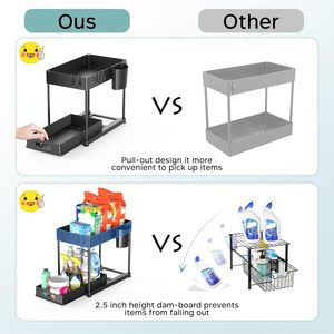2 Tier Pull Out Under Sink Organizers and <b>Storage</b> Under <b>Kitchen</b> Sink Organizer with Drawer - Product Image 4