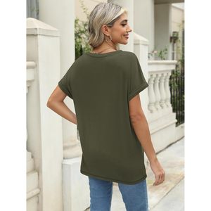 Camisetas de verano de gran tamaño verde militar para mujer 2025, camisetas de negocios informales para verano - Product Image 5