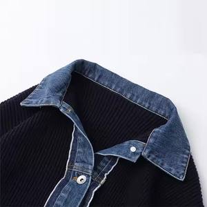 Produttore di maglieria con collo a Polo <span class=keywords><strong>blu</strong></span> <span class=keywords><strong>scuro</strong></span> personalizzato con giunzione monopetto coreano lavorato a maglia da donna <span class=keywords><strong>Cardigan</strong></span> con maglioni personalizzati - Product Image 3