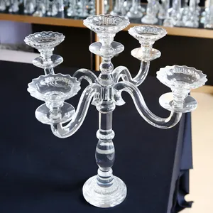 Bougeoirs en cristal de lotus, accessoire de décoration pour la maison, porte-bougies à 5 têtes, à 5 bras