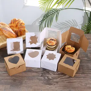 Kraft papier Back boxen Einzel gebäck Box Verpackung mit klarem Schaufenster Donut Mini Cake Pie Slice Dessert Treat Boxen