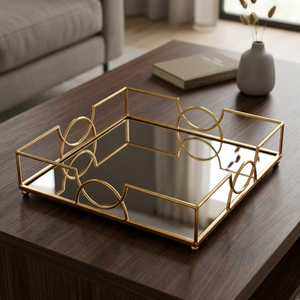 <b>Gold</b> Plated <b>Rectangular</b> Storage Tray <b>Mirrored</b> Surface Minimalist Design for Living Room Table Top Use - Product Image 1