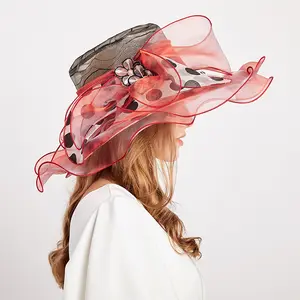 Fancy Organza gạc Nhà thờ Mũ chủ đề Đảng Hot Bán fascinator Mũ sequin Mũ mặt trời cho phụ nữ cô gái