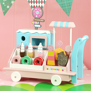 Faire semblant de jouer cuisine ensemble de jeu <span class=keywords><strong>en</strong></span> <span class=keywords><strong>bois</strong></span> doux rose beignet camion de crème glacée enfants Snack nourriture jouets - Product Image 3