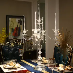 Hot wedding home decoration candelabra centerpiece stand Long Stem crystal candle holder cheapest price from Indian supplier