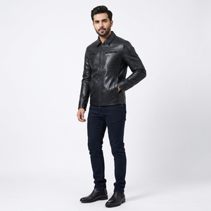 OEM Custom Design Genuine <b>Leather</b> Vintage Style Breathable Motorcycle <b>Jacket</b> for <b>Men</b> Black Polyester Lining - Product Image 1