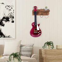 Dudukan gitar tempel dinding, braket rak gantung kayu hemat tempat gantungan gitar dengan pemegang pilihan dan 3 kait untuk Display