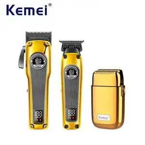 Kemei Kit de corte de pelo eléctrico recargable profesional, kit de corte de pelo de peluquero, cortadora de pelo inalámbrica, juego completo de cuchillas para hombres