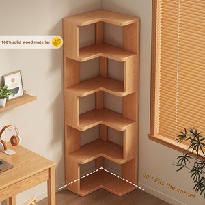 Armoire de rangement moderne en bois massif avec étagères d'angle Bibliothèque intégrée au sol et murale - Product Image 6