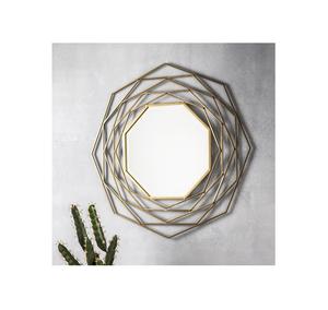Espejo de afeitar de diseño geométrico en metal chapado en oro con tres marcos perfecto para accesorios decorativos de baño con estilo - Product Image 4