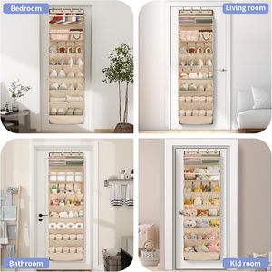 Organisateur de chaussures à suspendre sur la porte, 8 niveaux, poches profondes, pour rangement dans le placard, beige - Product Image 6