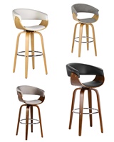Tabouret de bar pivotant en bois courbé, revêtu de cuir PU, avec repose-pieds en métal pour comptoir de cuisine, hôtel, bar