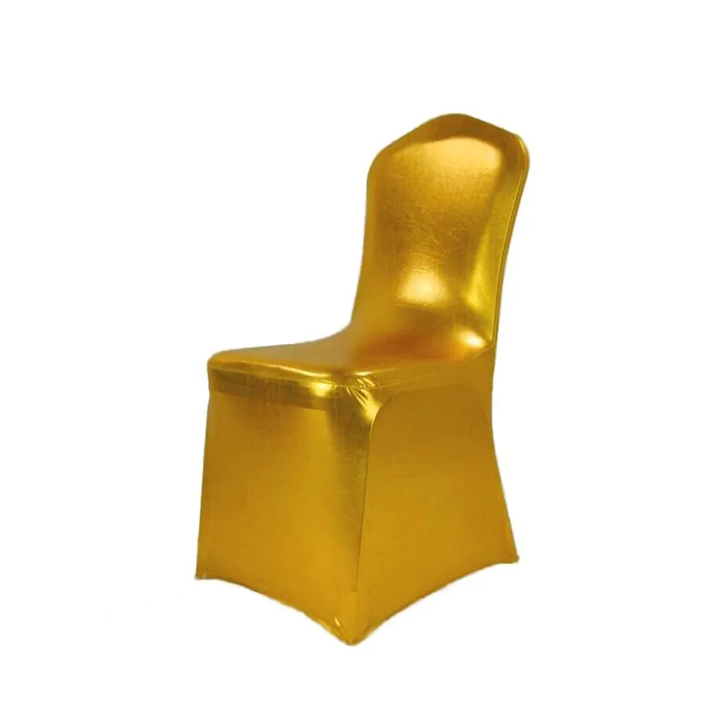 Capa de cadeira de spandex, capa para decoração de casamento, estampa metálica e brilhante, barata, dourada, para banquete, hotel