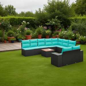 Conjunto de Sofás de Patio de Ratán Sintético Negro con Cojines, 11 Piezas, Muebles de Jardín para Exteriores, Diseño Contemporáneo - Product Image 2