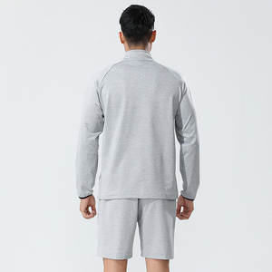 Completo Sportivo da Uomo con Colletto a Zip, <span class=keywords><strong>Maglia</strong></span> a Maniche Lunghe e Pantaloncini, Set da Palestra in 2 Pezzi, Tuta Larga per Uomo - Product Image 3
