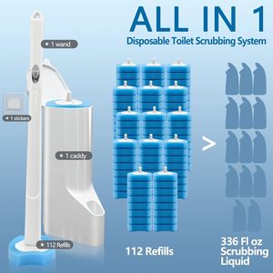Bathroom White TPR Disposable Eco-Friendly Replacement Toilet Cleaning <b>Brush</b> with Plastic Handle and Holder - Product Image 2
