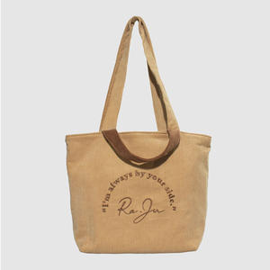 Custom Embroidery Logo Solid Color Open Organic Recycled Corduroy Durable Heavy Duty 15 Inches Shopping <b>Tote</b> <b>Bag</b> <b>Promotion</b> - Product Image 2