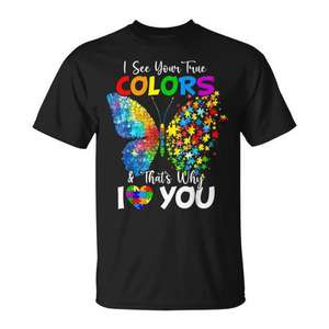 Camiseta I See Your True Colors Butterfly para concienciación sobre el autismo - Product Image 1