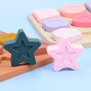 Yeni varış silikon bulmaca BPA ücretsiz çevre dostu silikon oyuncak şekli geometrik istifleme oyuncaklar