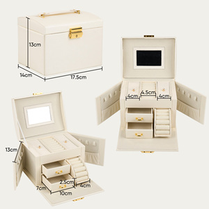 Fabric Jewelry Storage <b>Box</b> Multi-Compartment Organizer with Mirror <b>Lock</b> & Handle for Necklaces & Rings 6-10L Capacity - Product Image 5