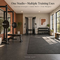 Plan d'équipement de studio de musculation privé personnalisable pour Power Rack, câbles et espaces de fitness commerciaux fonctionnels
