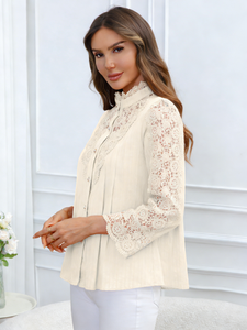 Blusa de Manga Larga de Encaje Sólido Tejido Elegante y Exquisito, Nuevo Estilo de Moda para Primavera/Verano/Otoño 2026, en Existencia - Product Image 4