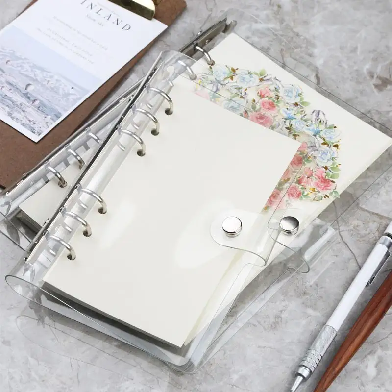 Siap Kirim Bening Transparan Lembut PVC Dokumen Notebook Cover Pelindung A5/A6/A7 6 Cincin Binder Folder Daun Longgar