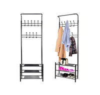 Porte-manteau 3 niveaux avec organisateur de chaussures et étagère de rangement, banc d'entrée 3-en-1, idéal pour les petits espaces, structure métallique