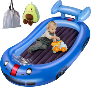 Cama Inflable Infantil con Forma de Auto de Carreras Azul para Niños Pequeños, para Viajes, Campamentos, Hogar y Hotel - Product Image 1
