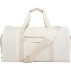 Sac de voyage en nylon blanc BSCI, best-seller, sac de sport et de week-end 2-en-1 avec compartiment à chaussures, idéal pour la gym et les voyages. - Product Image 1