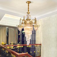 Lustre suspendu en laiton surdimensionné de style baroque pour salle de banquet d'hôtel, lustres de plafond haut, luminaire suspendu en cristal européen pour escalier