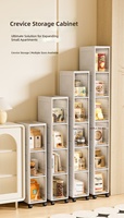 Meuble de rangement pliable au sol, style minimaliste, sans assemblage, pour usage domestique, avec portes transparentes, roulettes et emplacement pour remplir les espaces étroits en plastique