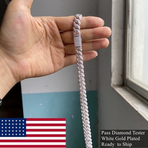 18 Zoll 10mm 14mm S925 Massives Sterlingsilber Weißgold Diamant VVS Moissanit Kubanische Gliederkette Miami Halskette für Herren - Product Image 5