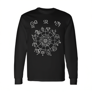 Camiseta de manga larga con diseño de horóscopo y signos del zodiaco, cuello redondo negro, ropa unisex - Product Image 2