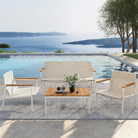 Ensemble de conversation en corde pour patio, mobilier de loisirs pour jardin et véranda, avec cadre en aluminium et canapé en osier avec fauteuils