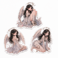 Autocollants personnalisés en vinyle PVC imperméable, résistants aux UV, découpés à la forme, avec logo Anime Angel Girl, impression Manga mignonne, pack de collection de merchandising