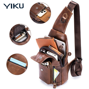 YIKU Sac à bandoulière en <span class=keywords><strong>cuir</strong></span> véritable pour hommes, sac à dos à une épaule pour le <span class=keywords><strong>travail</strong></span> et le voyage - Product Image 3