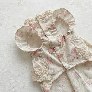 Vestido de Verano para Mascotas con Estampado <span class=keywords><strong>Floral</strong></span> Crema, Adorno de Encaje, Lazo y Botones Traseros para Perros Pequeños Bichón Frisé - Product Image 5