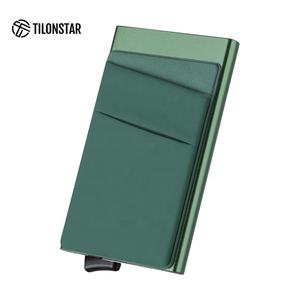 Wholesale Quality Mini Metal ID Card Case Pop up Aluminum Wallet with Leica Cloth Pocket Business Card Holders - Product Image 4