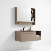 Armoire de salle de bain en acier inoxydable avec miroir, double porte, étagère à ouverture à droite et rebord LED inférieur pour décoration commerciale